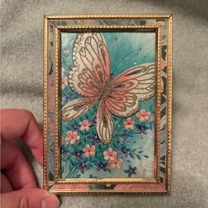 Vintage MCM Style Gold Butterfly Art Print - Gold Filigree Stand Up Mini Frame